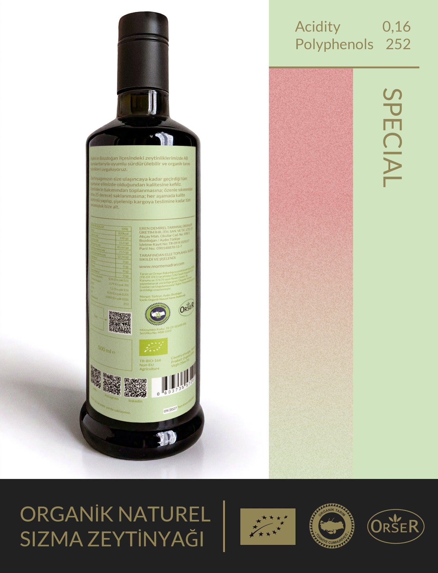 ORGANİK 2025 yeni ürün! SPECIAL - ERKEN HASAT hafif yakıcı ve acı 0,17 serbest ASİT 252 FENOL - 500 ml